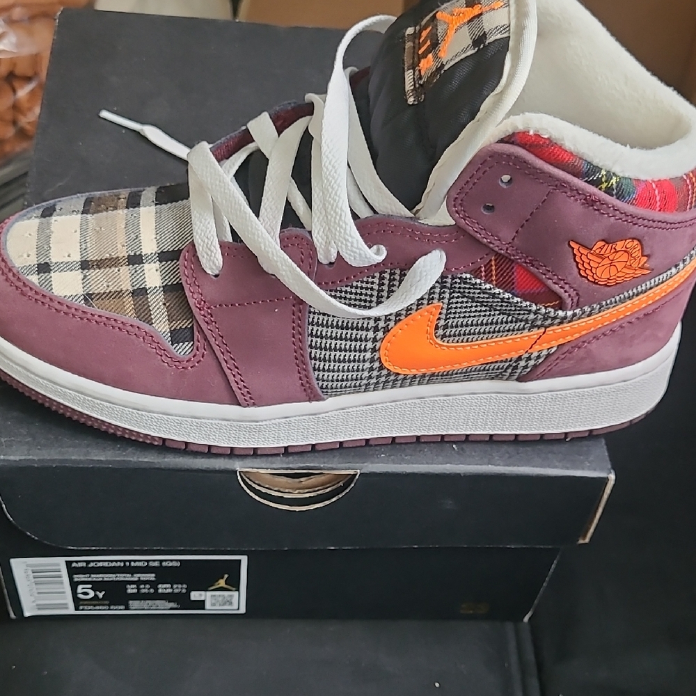 Jordan Kids Sneakers - Purple and Orange Plaid